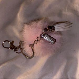 Handmade pink believe keychain